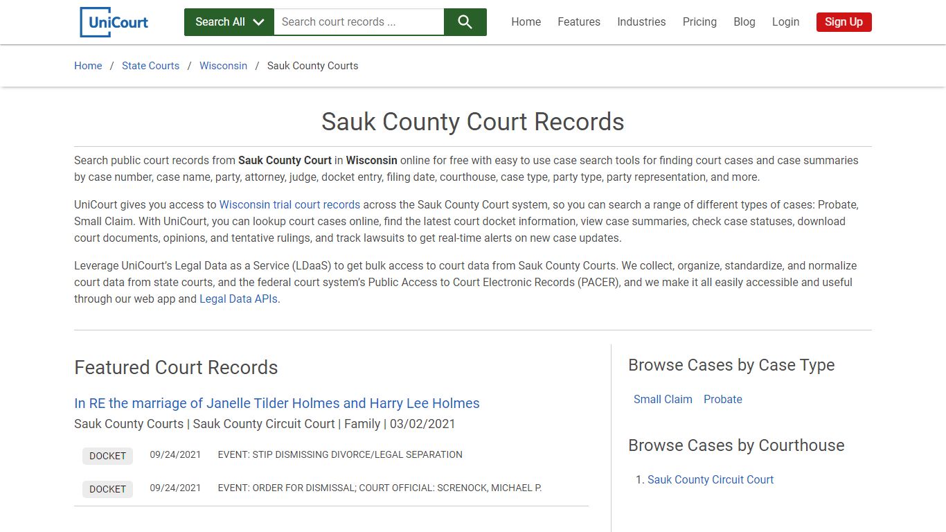 Sauk County Court Records | Wisconsin | UniCourt